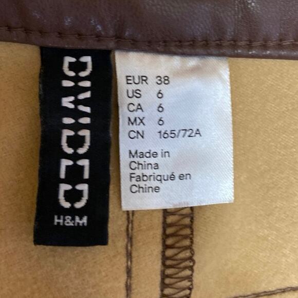 H&M Divided Brown 90's Faux Leather High Rise Straight Leg Loose Fit Pants Sz 6 - Picture 4 of 5